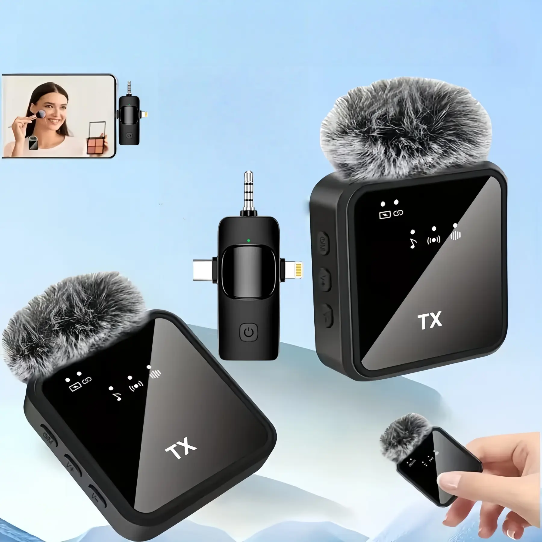 3-in-1 Wireless Lavalier Microphone - Full-Directional Capacitive Digital Camera Audio Mic, USB Type-C Charging, Plug-and-Play, Rechargeable Lithium Polymer Battery, Volume Control, Clip-On Design for Interviews, Gaming Streaming