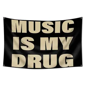 Music Is My Drug Flag, 3x5 Feet Outdoor Wall Banner, Dorm Room Decor, Home Decoration Tapestry, Indoor Use, Suitable for Bedroom, Study Room pattern humor living room gift funny frame art men Decorative Lightweight boys room decor hd print