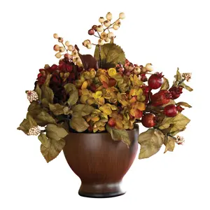 Autumn Hydrangea w/Round Vase by Nearly Natural