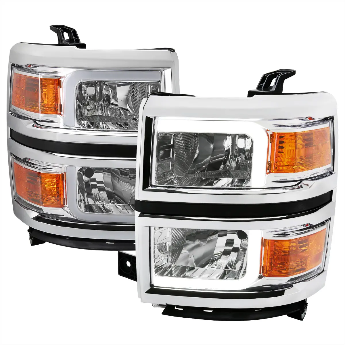 2014-2015 Silverado 1500 LED Bar Factory Style Headlights (Chrome Housing/Clear Lens)