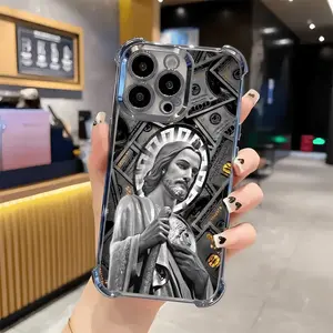 San Judas Tadeo Pattern Phone Case ,Electroplated Cover with Airbag Shockproof Soft TPU Cover for iPhone X 11 12 13 14 15 16 17 Pro Max Plus Air Money