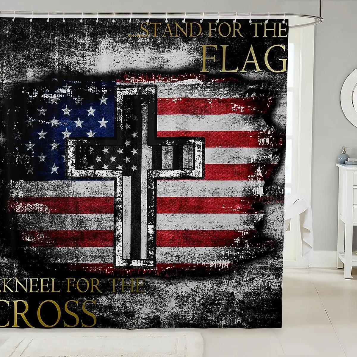 American Flag Bathroom Shower Curtain Sets Camo Black White USA Flag Fabric Shower Curtain,The Cross Theme Shower Curtain Religious Patriotic Style Bathroom Accessories