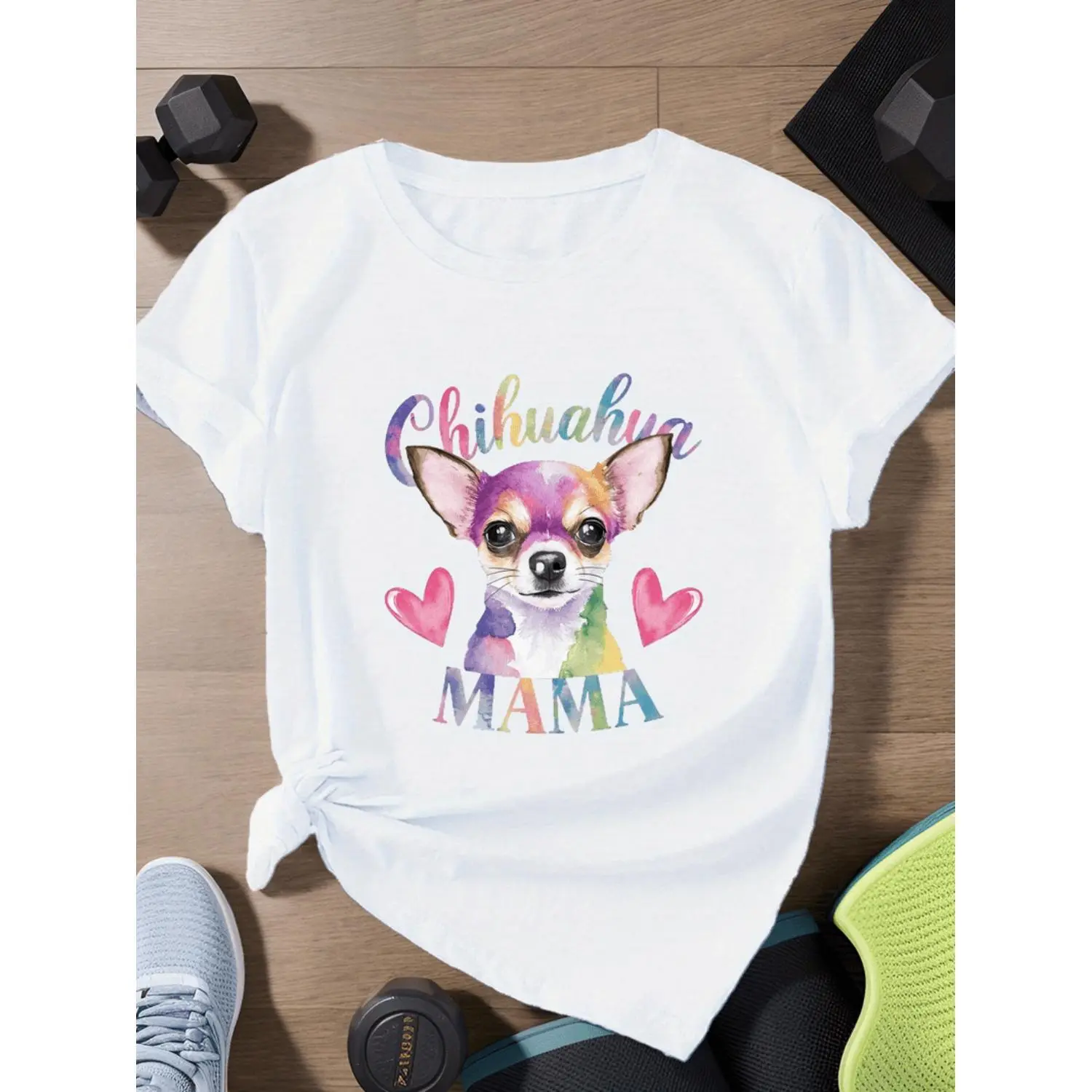 Women's Chihuahua Mama Soft T-Shirt, Short-Sleeve Round Neck Top, Breathable, Ideal for Casual Outfits & Festivals