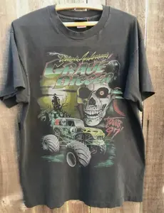 Vintage 1990s Grave Digger Monster Jam Unisex Tee Shirt, Top Menswear Streetwear Tropical Crewneck