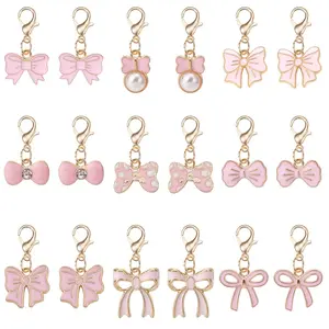18pcs Bow Alloy Charms, Valentine's Day Faux Pearl Diamond Keychain Set, Bag Hanging Accessories, Fashion Jewelry, Keychain Kawaii