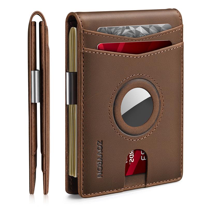ZOVYRON Airtag Wallet for Men, Smart Wallet Leather Wallet Credit Card Holder with Airtag Holder