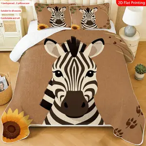 3 pcs, 2D Flat Print Zebra Animal Theme Modern Bedspread Set, Soft and Comfortable, Multiple Sizes Available, Suitable for Gifting and Daily Use, Ideal for Creating a Cozy Home Atmosphere(1 bedspread , 2 pillowcases)