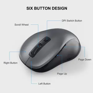 2.4G Wireless Mouse for Laptop, Ergonomic Computer Mouse with USB Receiver and 3 Adjustable Levels, 6 Button Cordless Mouse Wireless Mice for Windows Mac PC Notebook (Grey)