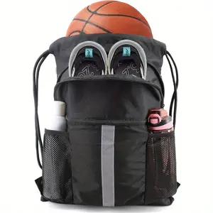 Drawstring Backpack Bag with Shoe Compartment, X-Large Black Gym Sports String Cinch Backpack