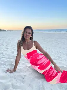 Elegant European Style Women's Dress, Inspired Sexy Slim-Fit Floral Print Halter Neck Split Hem Long Gown, Perfect for Special Occasions