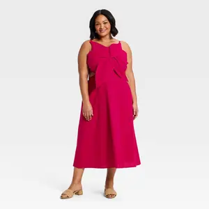Women's Constructed Flower Midi Dress - A New Day Dark Pink 1X