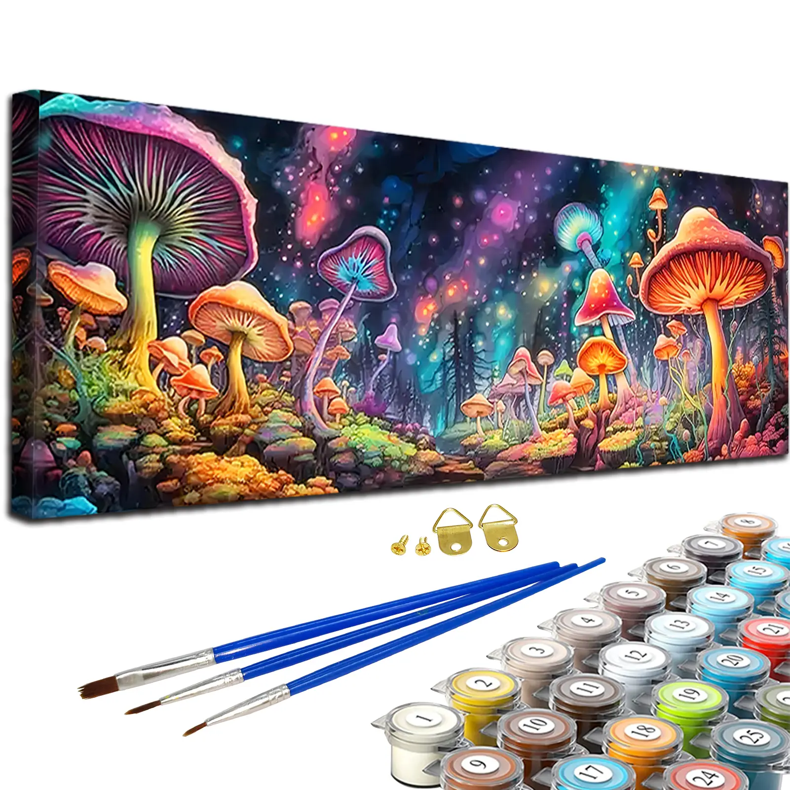 Paint By Numbers Kit for Adults Beginners - 35.4x11.8in/90x30cm Color Canvas, Easy DIY Art Colorful Mushrooms Acrylic Handmade Painting Set - Wall Decor for Living Room and Bedroom, Creative Gift for Birthday, Mother's Day and Christmas, Without Frame