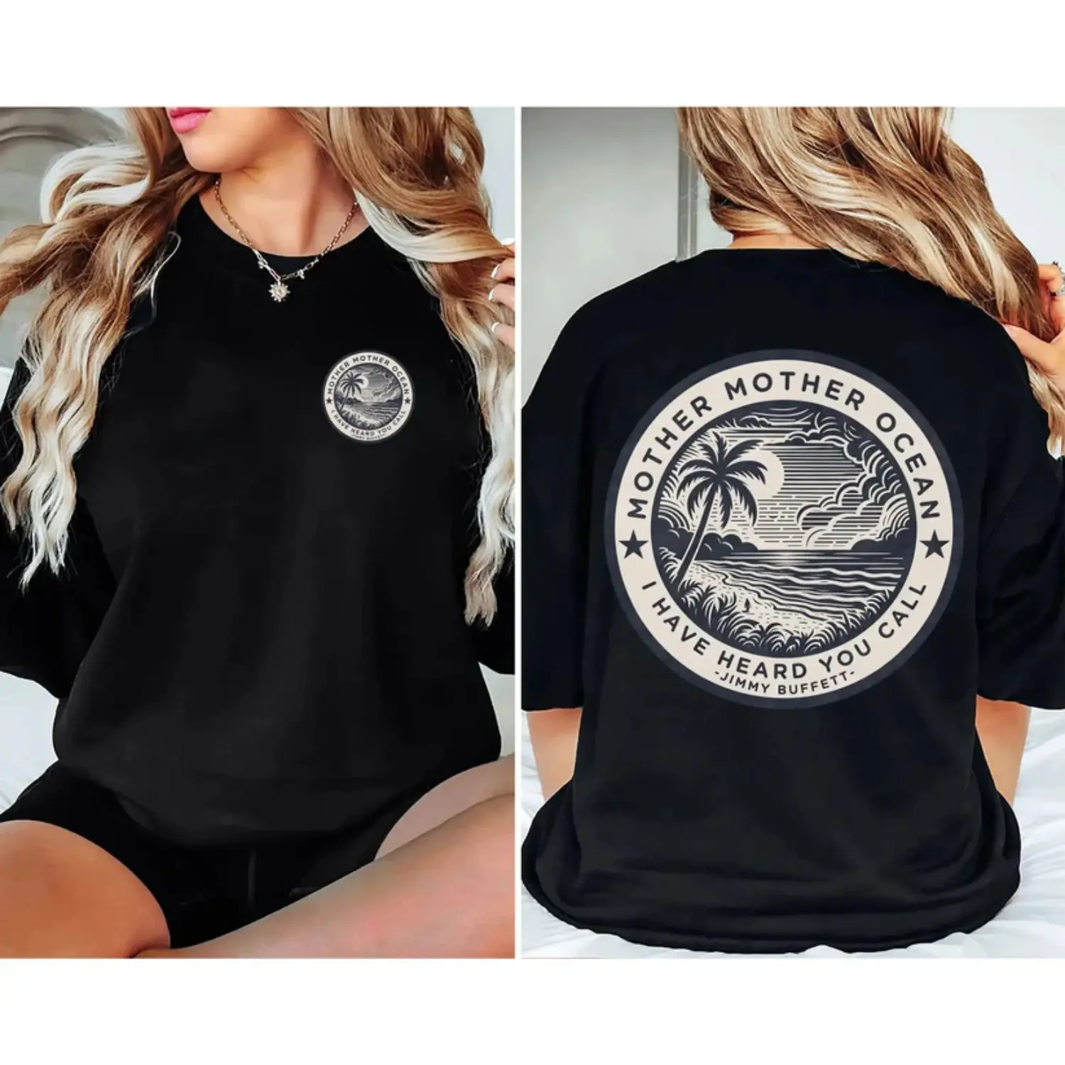 Women's "Mother Mother Ocean" Fan Graphic Tee, Heavyweight Combed Cotton Essential Top for a Smooth, Casual Style