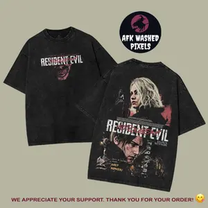 Resident Evil Requiem RE9 Leon S Kennedy horror Game Oversize 2 Sided Washed Cotton T-shirt, Hoodies, Sweatshirt unisex graphic tees game anime manga movie Menswear Casual gamer merch t-shirt Clothes Top