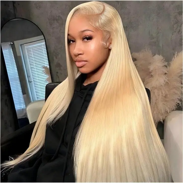 Blonde Straight 13*6 Lace Front Wig Human Hair 613 Straight HD Transparent Lace Wig 100% Human Hair 180% Density Pre Plucked With Baby Hair Lightweight Skin Friendly Easily Stained No Tangle Minimal Shedding Longer Life
