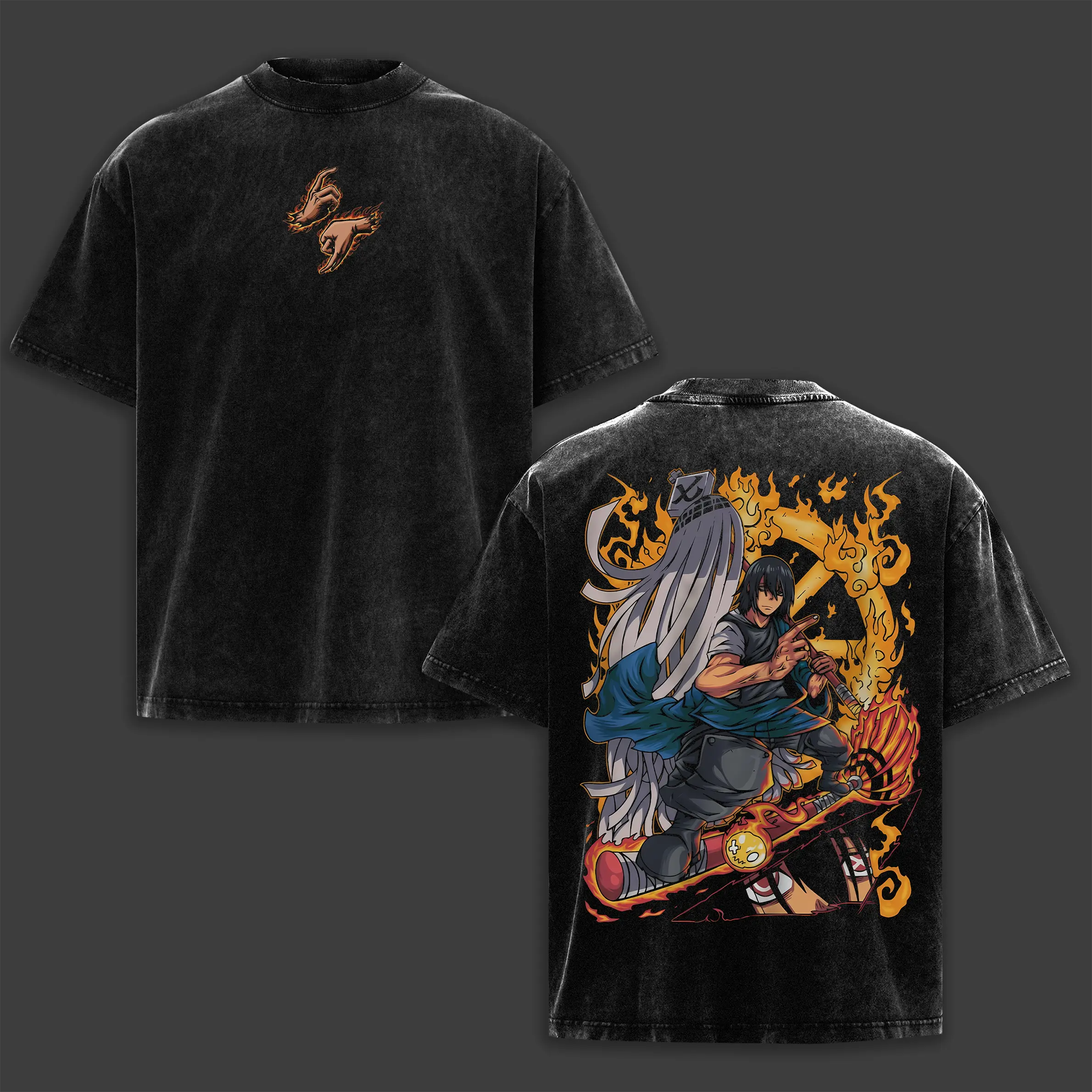 Men's Beni-maru Shin-mon Fire Force Anime Classic Crew Neck T-Shirt - Seamless Soft Premium Cotton Heavyweight Menswear, Vintage Washed Graphic Oversized Streetwear, Japanese Manga Retro Harajuku Apparel Gift