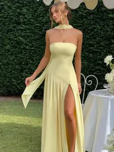 Premium 2026 New Minimalist Halter Backless Dress, High Split Slim Fit Formal Evening Gown, Perfect for Parties Weddings, All Seasons Wear, Trendy Look, Versatile Style, Closet Staple, Season Use, Smart Casual, everyday look