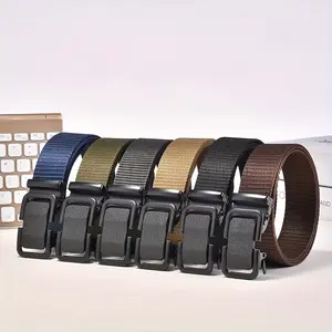 2 PCS Men Nylon Tactical Ratchet Versatile Accessories Belt, Universal Size- 47 Inches, Trim To Fit, No-Hole Design Easier Adjustabl, Minimalism Slide Waist Band, With Durable Square Metal Automatic Buckle, Casual Lightweight Breathable Elastic Girdle