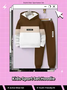 New Balance Slogan Kids Sport Set, Hoodie + Pants 2 Piece Set, Casual Fashion Clothing for Boys and Girls 5-14 Years