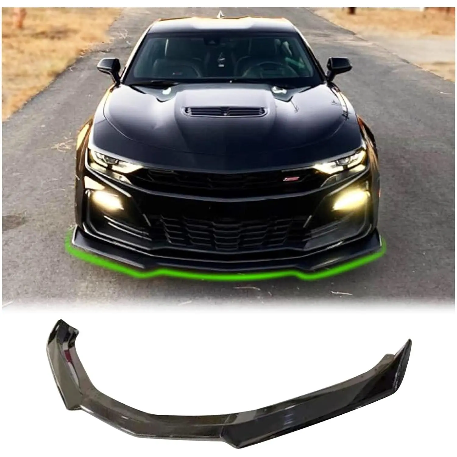 Custom Fit Glossy Black ABS Front Bumper Lip Splitter Spoiler 1 Set - Exact Fit Kit with Screws, Vehicle-Specific Auto Replacement Bumper Part for 2016-2024 Chevy Camaro SS, 2019-2024 LS LT RS