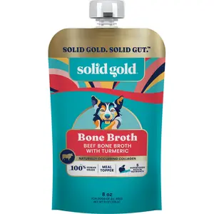 Solid Gold Bone Broth Beef Topper for Dogs - Nutrient-Rich Flavor with Turmeric for Picky Eaters - Made in USA - 12 Pouches