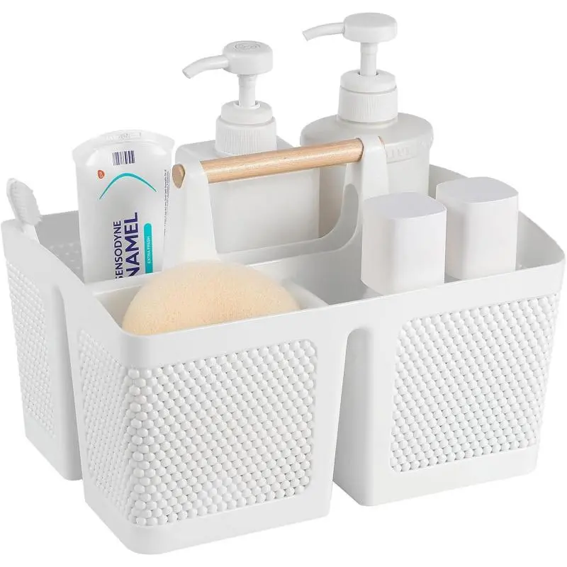 Portable Shower Caddy Basket Plastic Cleaning Caddy Organizer Storage Tote with Handle for Bathroom, College, Dorm Room Essentials, White Kitchen Laundry Smooth Wooden Black