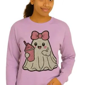 Spooky Season | Handmade Sequin Patch T-Shirts   Casual Crewneck