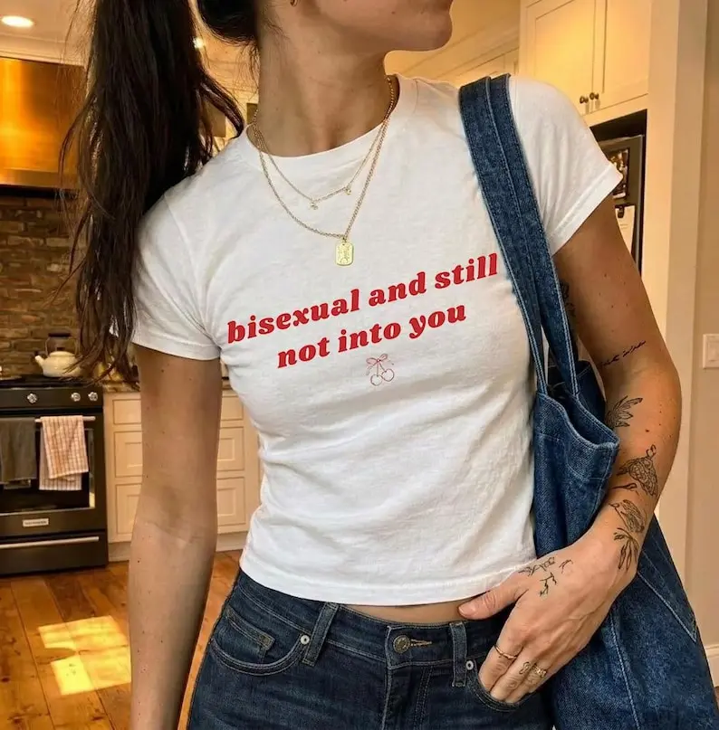 Bisexual And Still Not Into You Baby Tee, Pride TShirt Bisexual Graphic TShirt, Queer Lesbian Shirt, WLW Crop Top Funny Shirt Bisexual Shirt