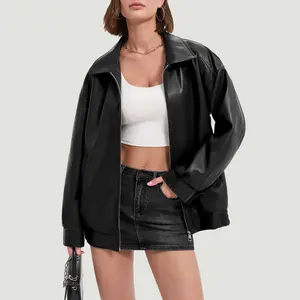 Women’s Oversized Faux Suede Moto Jacket – Fall Fashion Leather Coat