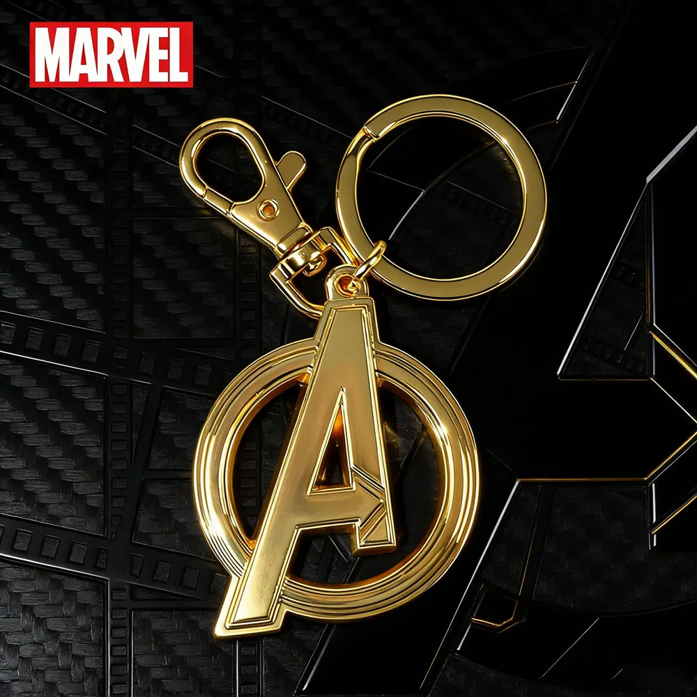 Marvel Avengers Keychain Officially Licensed Collectible Super Hero Golden Logo Anime Peripheral Backpack Decoration Car key Pendant Desk Ornament Durable Exquisite Alloy Gift
