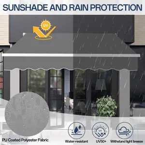 Retractable balcony sunshade and rain screen, folding arm awning with hand crank, 157.5" deep x 98.4" wide x 59" high, waterproof, sunproof, UV-resistant, sunshade, suitable for balcony, patio and restaurant sunshade