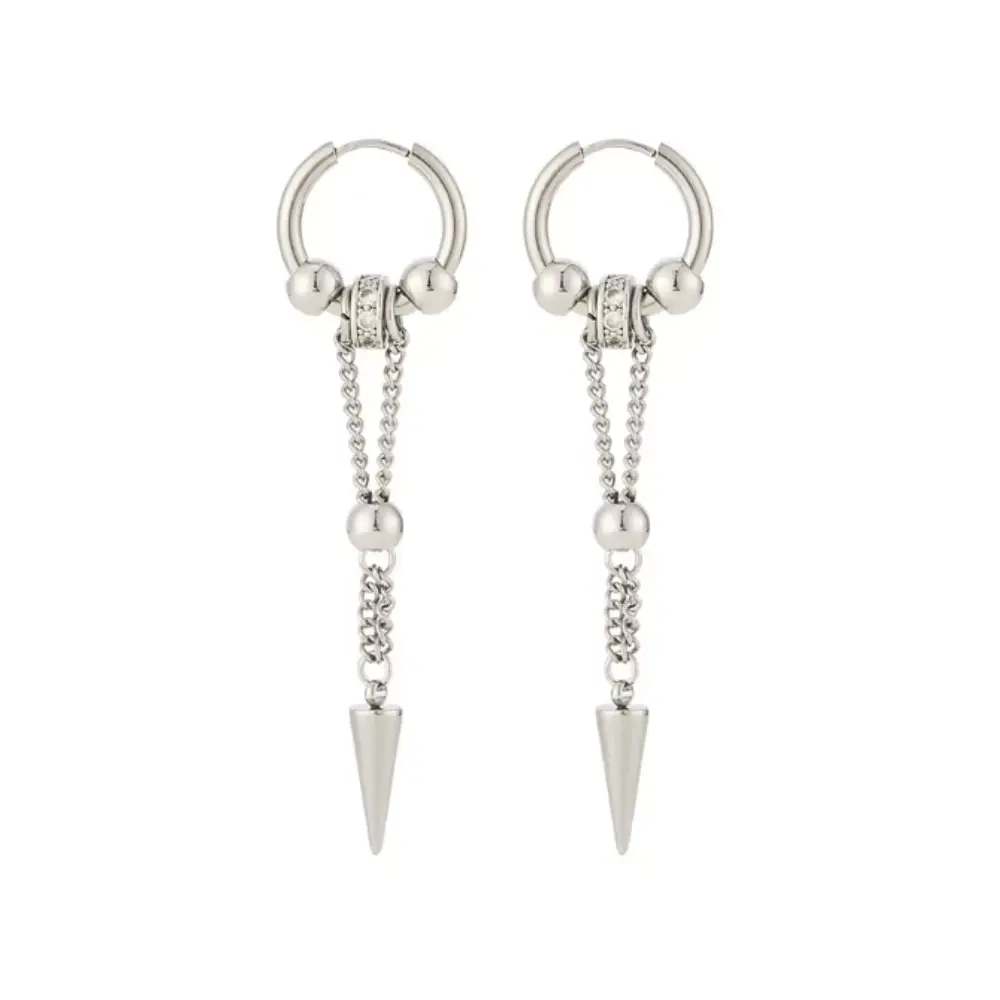 Glam-Punk Long Spike Dangling Hoop Earrings - Pair - Stainless Steel