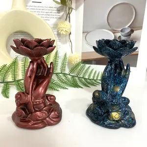 2 Count Buddha Hand Lotus Stand Rosiness Blue Healing Stone Home Decoration For Crystal Ball From IG Crystal