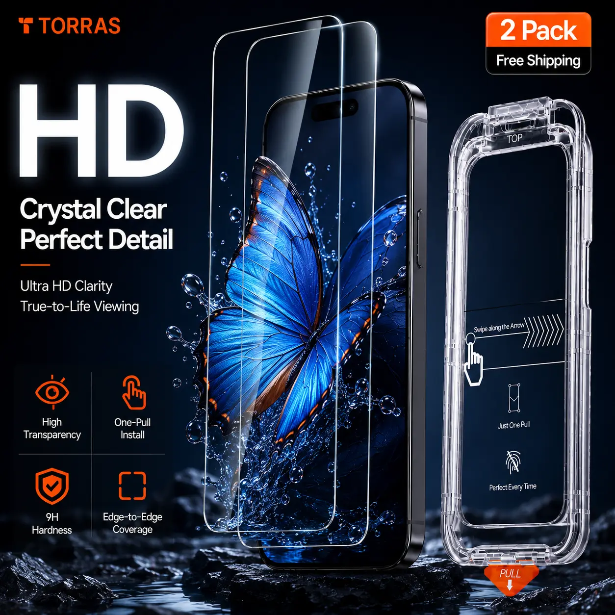 Torras OpenView iPhone17 Pro Max Screen Protector Glass No Black Border HD Clear Easy Install 2 Pack Upgrade