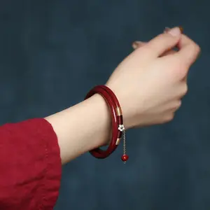 1/2pcs Trendy Flower Charm Vermilion Red Bangles Luxury Women Bangles Jade Bracelet National Style Chinese Style Jewelry