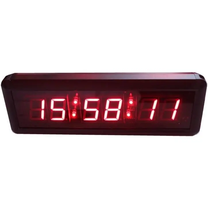 Wall Mount Digital Clock with 1.5 in Red LED, 6-Digit Countdown/Count-Up Stopwatch Timer for Gym, Shops, Bus, 1.5 Inches, Time Display, Countdown Up, Countdown/Up Timer