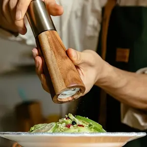 Wooden Pepper Mill & Salt Shaker Set, 2 Counts/set Refillable Manual Salt Shaker & Pepper Mill with Ceramic Grinding Core, Kitchen Seasoning Utensils