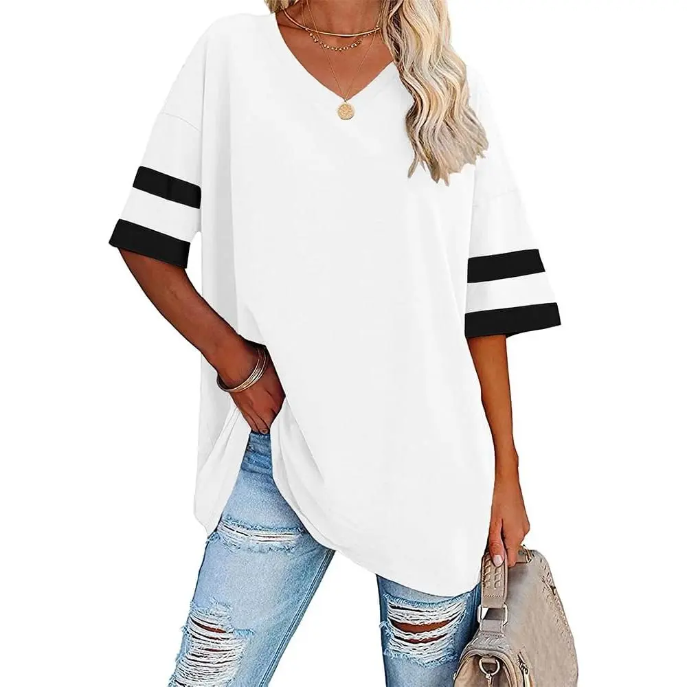 Women's T Shirts Oversized V Neck Striped Tees Half Sleeve Casual Comfy Cozy Cotton Tunic Tops Summer Women's T Shirts Oversized V Neck Striped Tees Half Sleeve Casual Comfy Cozy Cotton Tunic Tops Summer