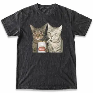 WACKY CAT T-shirt, Unisex Vintage Crew Neck Regular Fit Cotton Fabric Casual Comfort Breathable Short Sleeve Funny T-shirts Fashion Men&Women's Top for Streetwear 122505