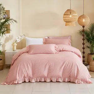 Vintage Print Ruffle Polyester Bedding Set, Zipper Closure, Soft & Breathable for All Seasons, Fits Twin/Full/Queen/King Size Beds, Ideal for Boys' & Girls' Dormitories and Bedrooms