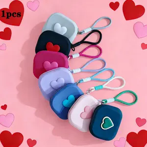 1 Pcs heart-shaped silicone makeup bag, Handheld cosmetic pouch, a perfect gift for girls, with a woven handle, a compact square bag, suitable for storing Bluetooth headphones, and a storage bag for keys and coins, Makeup Organizer Pouch