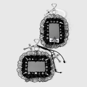 1 piece Y2K trendy, edgy dark gothic black card holder/case featuring studs, skull, cross, polka dot wings, lace trim; also usable as a keychain and bag charm; suitable for office workers and students for everyday wear.