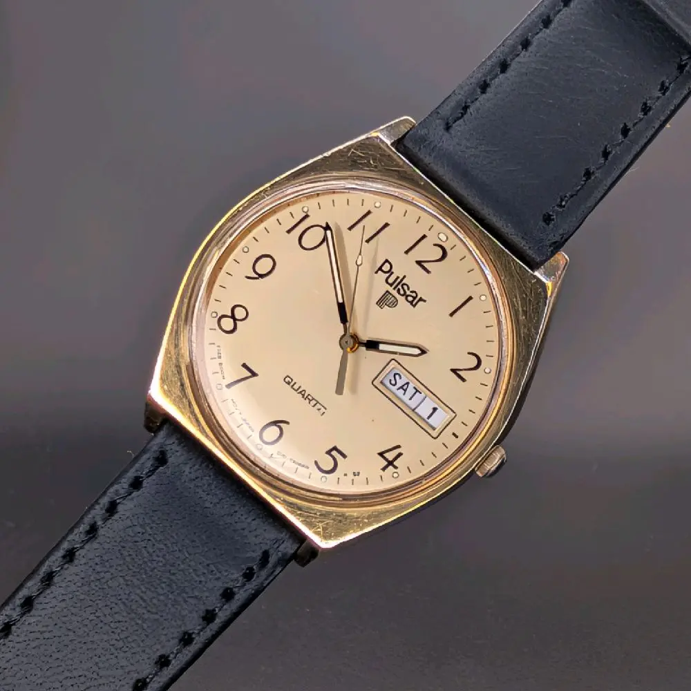 Pulsar Quartz Vintage Watch on Italian Calfskin Leather Strap