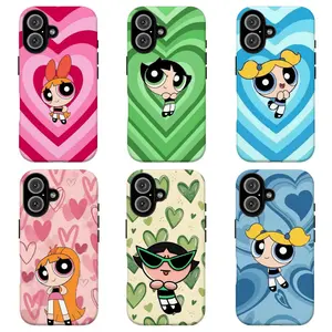 FL-The P0werpuff Girls Colorful Heart Layered Phone Case, Preppy 90s Nostalgic Anti‑Drop Cover For iPhone 11 12 13 14 15 16 17 Air Pro Max for Samsung S26 S25 S24 S23 S22 S21 Case,Gift for her/him