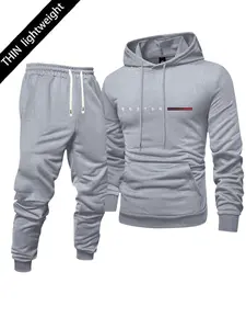 Men's spring and autumn lightweight thin regular fit hoodie with joggers set, personalized letter print pattern, stylish casual wear, equipped with pockets and an elastic waistband, suitable as a gift for husband or boyfriend, suitable for streetwear, com