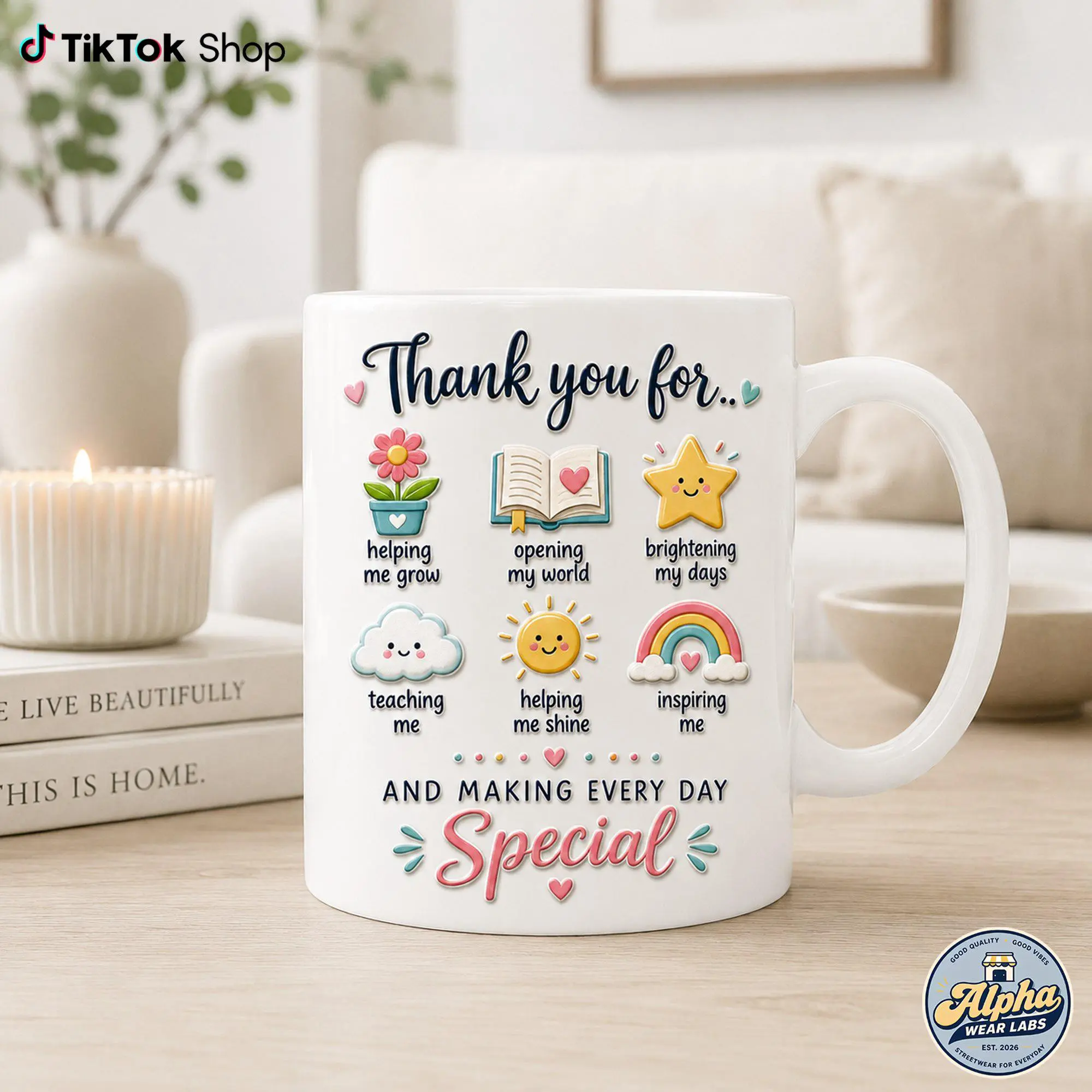 3D EFFECT Thank You For Special Mug, Teacher Appreciation Gift Mug for Women, Cute Inspirational Coffee Cup, Thank You Everyday Mug