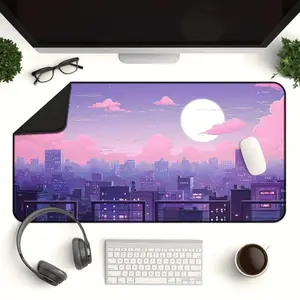 Kawaii Desk Mat - Lofi Vaporwave Pixel Art Anime Mouse Pad for Gaming & Work
