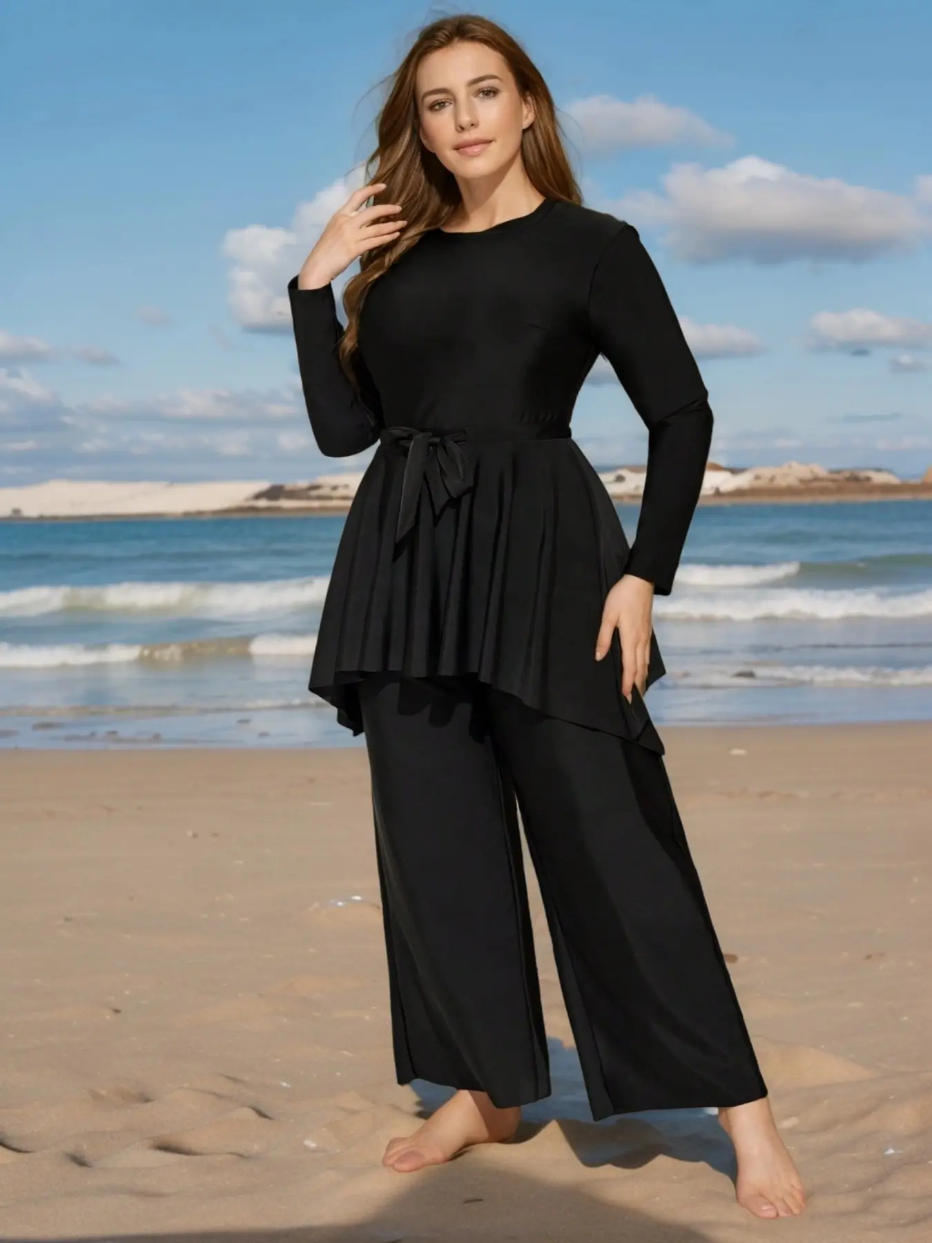Women's Plus Size Two-Piece, Middle East Style, Large Leaf Hem, Waist Cinching Tie Design, Modest Bikini, Swimwear for Women, Modest Swimsuits, Modest Fashion Swimsuit, Modest Swimming Wear