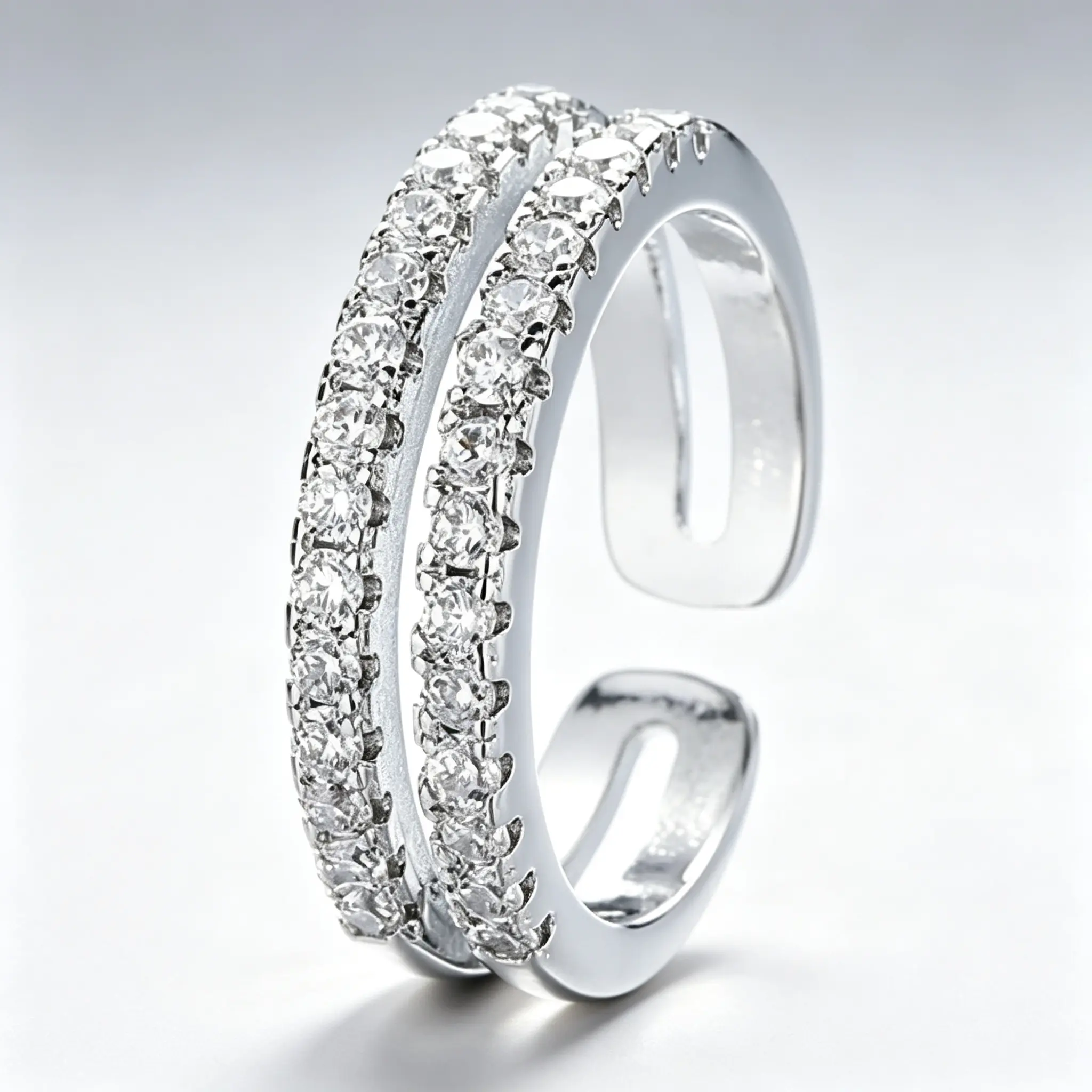Double Row 6A Cubic Zirconia Open Ring, Adjustable Stackable Band Ring, Gold Silver Unisex Daily Jewelry For Men Women