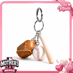 Mini Baseball Keychain with Wooden Bat
